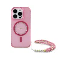 Zadní kryt Guess IML Glitter Strap MagSafe pro Apple iPhone 16 Pro Max, růžová