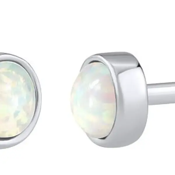 Silvego Stříbrné náušnice pecky s bílým syntetickým opálem LPS0933W