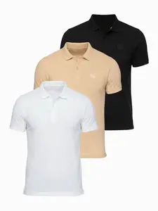 Ombre BASIC set pánských polokošil - černá/bílá/béžová