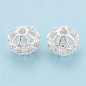 925 Sterling Silver Micro Pave Clear Cubic Zirconia Hollow Beads