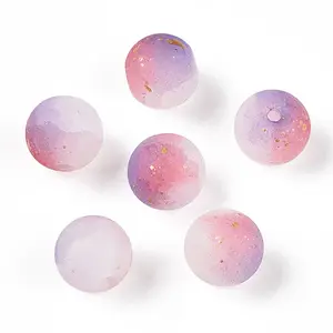 Frosted Baking Paint Crackle Glass Beads with Glitter Powder
