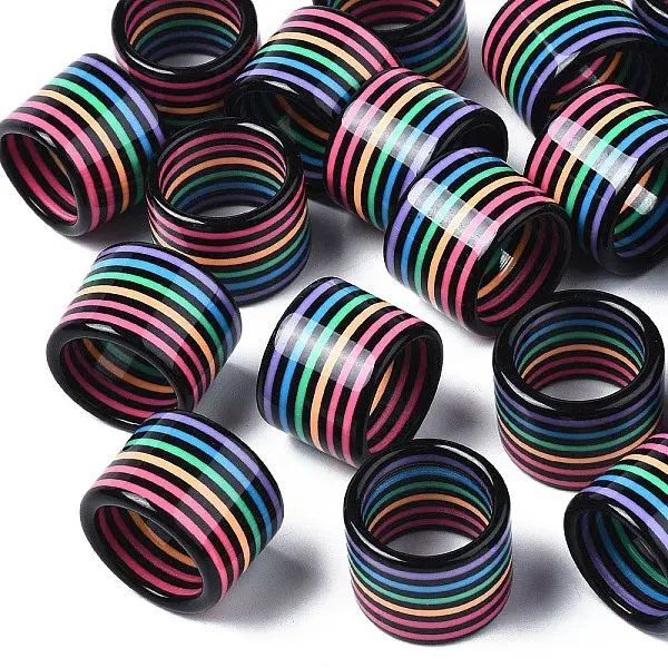 Resin Stripe Pattern Wide Band Finger Ring for Women