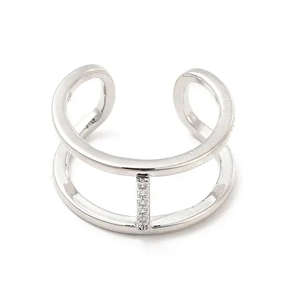 Clear Cubic Zirconia Initial Letter Open Cuff Ring