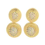 Oval Brass Pave Clear Cubic Zirconia Dangle Stud Earrings