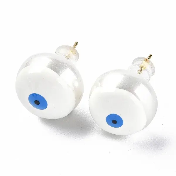 Natural Shell Evil Eye Stud Earrings with Enamel