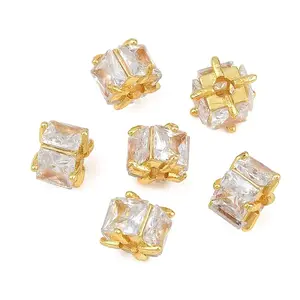 Brass Pave Clear Cubic Zirconia Beads