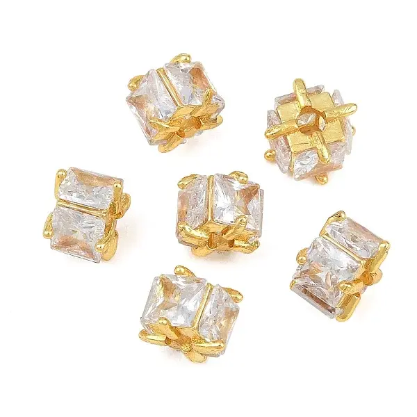 Brass Pave Clear Cubic Zirconia Beads