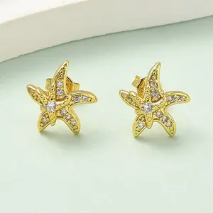 Brass Micro Pave Clear Cubic Zirconia Stud Earrings