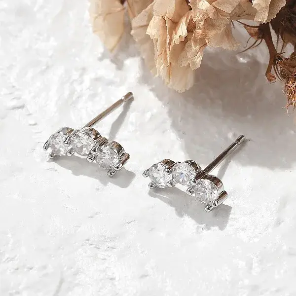 Brass Micro Pave Clear Cubic Zirconia Stud Earrings