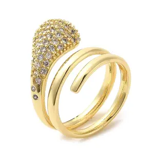 Brass Micro Pave Cubic Zirconia Wrap Cuff Rings