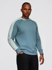 Ombre Men's sweatshirt with contrasting stripes and raglan sleeves - bleached turquoise