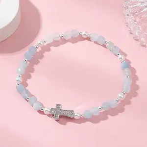 Natural Aquamarine Beaded Stretch Bracelets