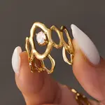 304 Stainless Steel & Clear Cubic Zirconia Cuff Open Rings