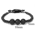Adjustable Brass with Black Cubic Zirconia Beaded Braided Bracelets