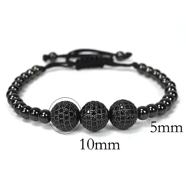 Adjustable Brass with Black Cubic Zirconia Beaded Braided Bracelets