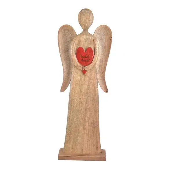 Dřevěný anděl s červeným srdcem MANGO 62 cm