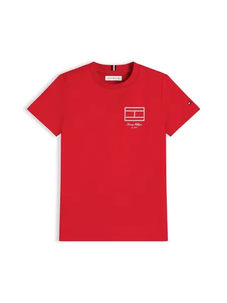 TOMMY HILFIGER Tričko 'Outline Flag Logo'  červená / biela