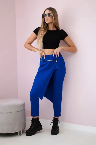 Punto Milano winter pants with decorative zip cornflower blue