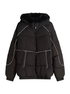 Bershka Zimná bunda  čierna / biela