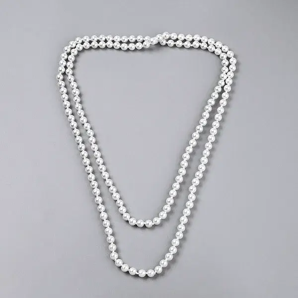 8.2MM Baking Paint Pearlized Glass Pearl Round Beaded Long Necklaces