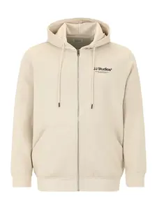Jack & Jones Plus Tepláková bunda 'JJESOHO'  kamenná / čierna