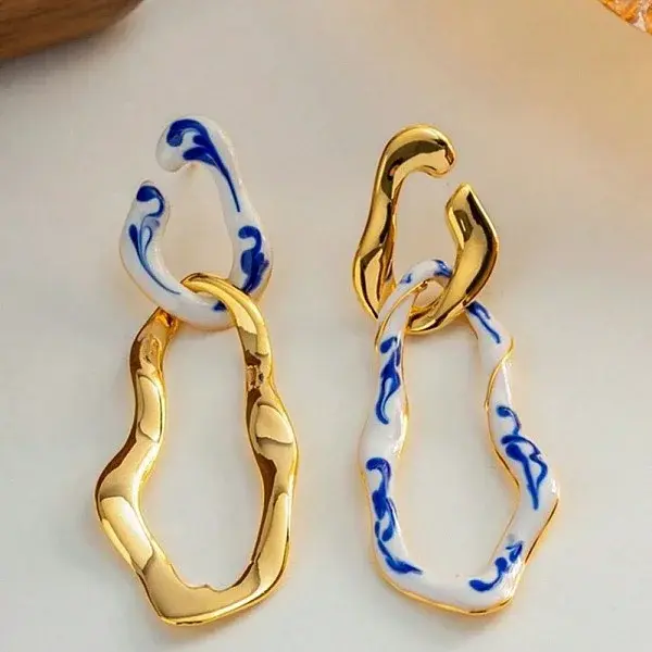 Alloy & Enamel Dangle Stud Earrings