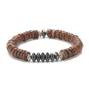 Coconut & Synthetic Hematite Stretch Bracelet