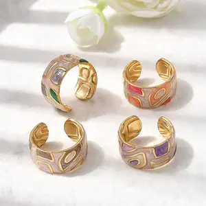 304 Stainless Steel Enamel Open Cuff Ring