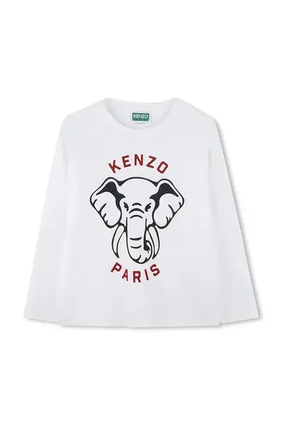 Dětské bavlněné tričko s dlouhým rukávem Kenzo Kids bílá barva, s potiskem, K61493