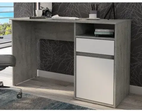 Písací stôl so zásuvkou Carlos, šedý beton/biela%