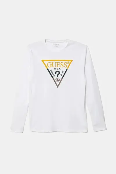 Dětské bavlněné tričko s dlouhým rukávem Guess