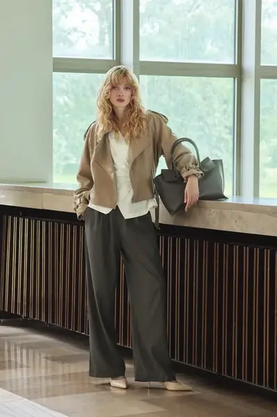 Kalhoty Answear.LAB dámské, šedá barva, široké, high waist