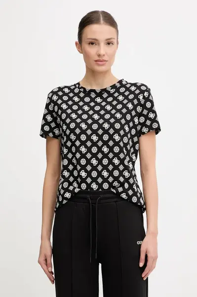 Bavlněné tričko Guess PEONY dámské, černá barva, V5YI04 I3Z14