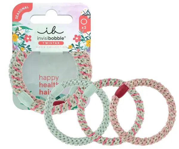 Sada ozdobných gumiček do vlasů Invisibobble Twistar Oasis Mint Braids - 3 ks + dárek zdarma