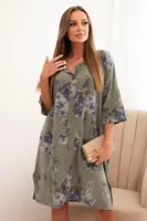 Kesi Włoski Dámská bavlněná šaty s květinovým vzorem a 3/4 rukávem khaki