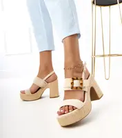 Gemre Beige block heel sandals decorated with a buckle Elevira