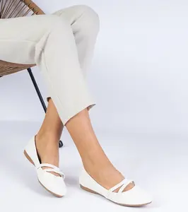 Gemre White matte eco-leather women's ballet flats Baronna