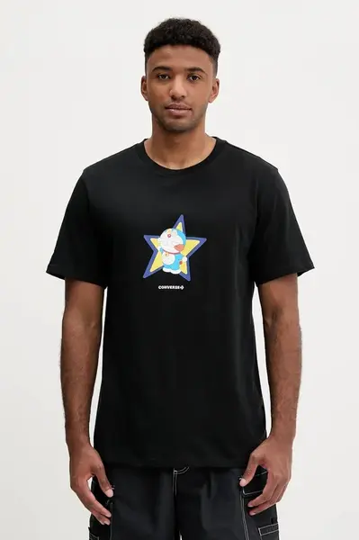 Bavlněné tričko Converse X DORAEMON GRAPHIC černá barva, s potiskem, 10028894.A01