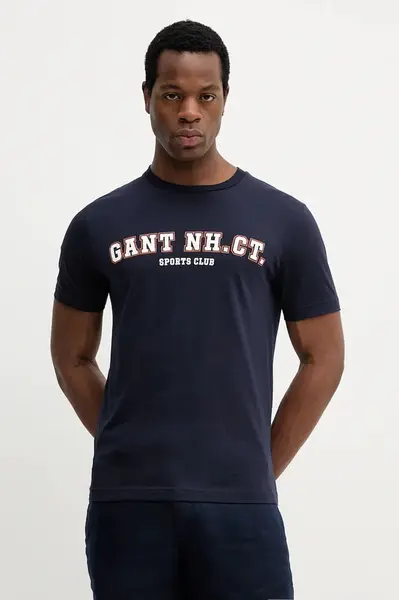 Bavlněné tričko Gant pánské, tmavomodrá barva, s potiskem, 2003345