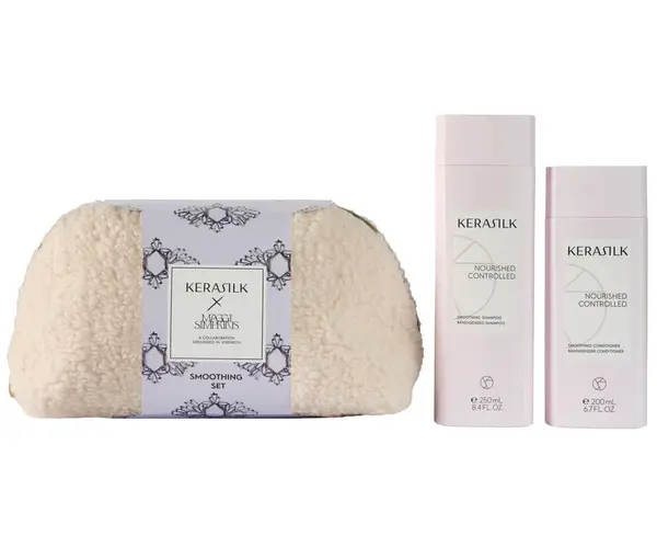 Dárková sada pro vyhlazení krepatých a nepoddajných vlasů Kerasilk Smoothing Set + kosmetická taštička zdarma + dárek zdarma