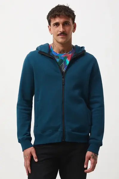 Mikina Medicine pánská, tyrkysová barva, s kapucí, hladká