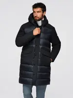 Ombre Men's long quilted jacket with large pockets - black
