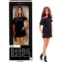 Barbie Basics panenka v černých šatech hnědovláska