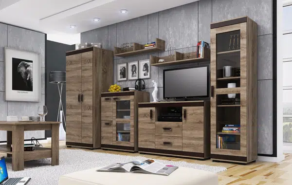 Obývací stěna Dubaj Barva korpusu: Wenge, Lišta: Trufla, Barva dvířek: Dub - canyon