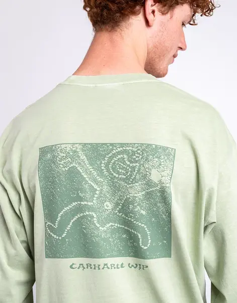 Carhartt WIP L/S Terrestrial T-Shirt Pale Olive/ Dollar Green pigment garment dyed L