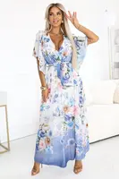 603-3 Airy wrap maxi dress with floral pattern – blue roses