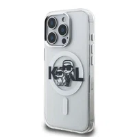 Zadní kryt Karl Lagerfeld IML Glitter Karl and Choupette Sketch MagSafe pro Apple iPhone 15 Pro, transparentní