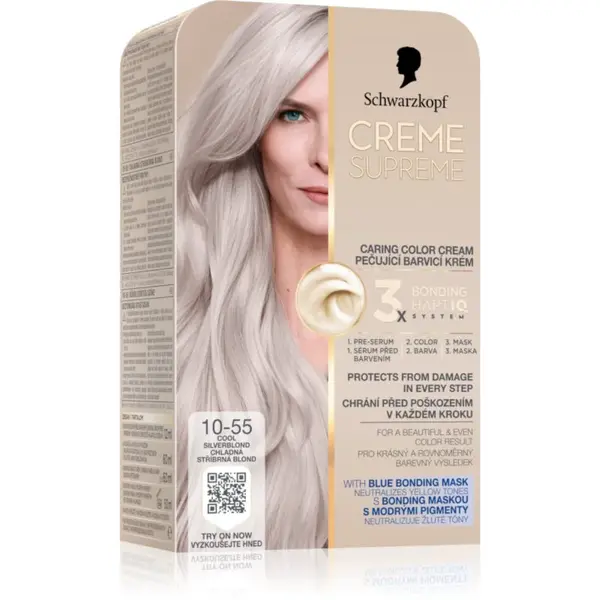 Schwarzkopf Creme Supreme permanentní barva na vlasy odstín 10-55 Chladná stříbrná blond 60 ml