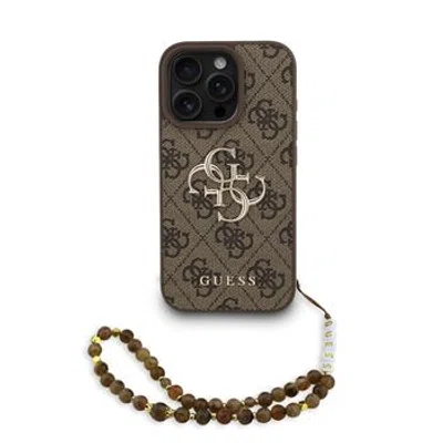 Zadní kryt Guess PU 4G Metal Logo Strap pro Apple iPhone 16, hnědá