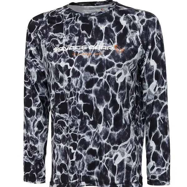 Savage gear triko night uv long sleeve t shirt black waterprint - s